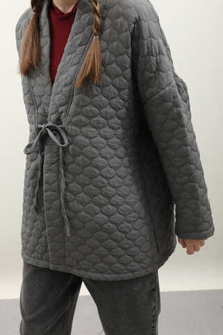 Kapitone Kimono Ceket Antrasit - 6