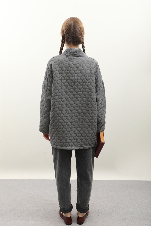 Kapitone Kimono Ceket Antrasit - 9