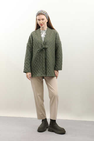 Kapitone Kimono Ceket Haki - 1