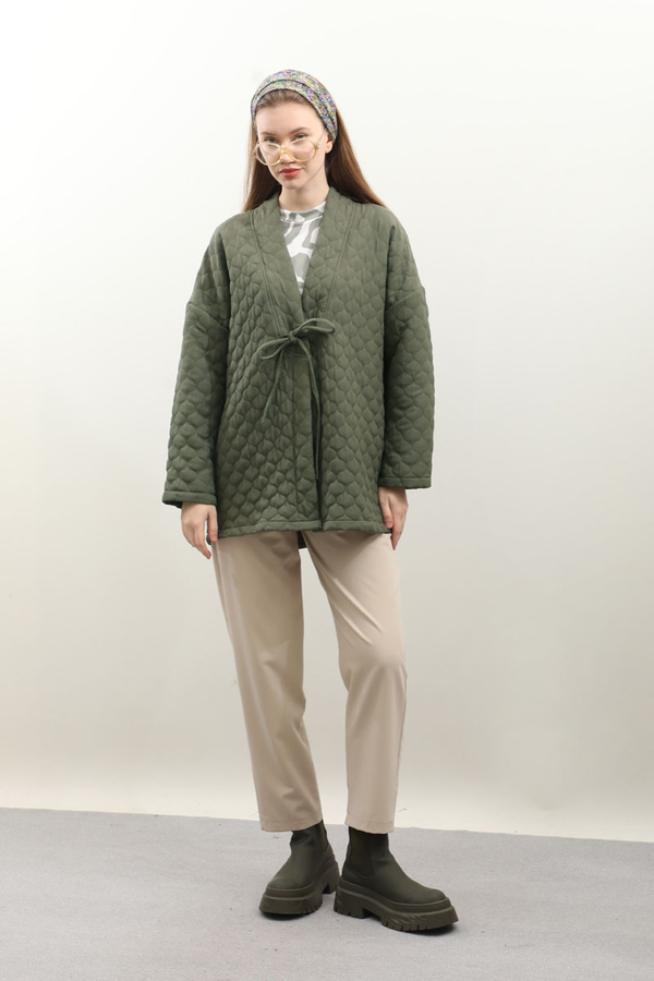 Kapitone Kimono Ceket Haki - 1