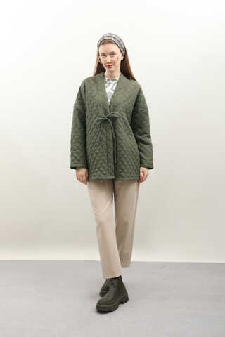 Kapitone Kimono Ceket Haki - 2