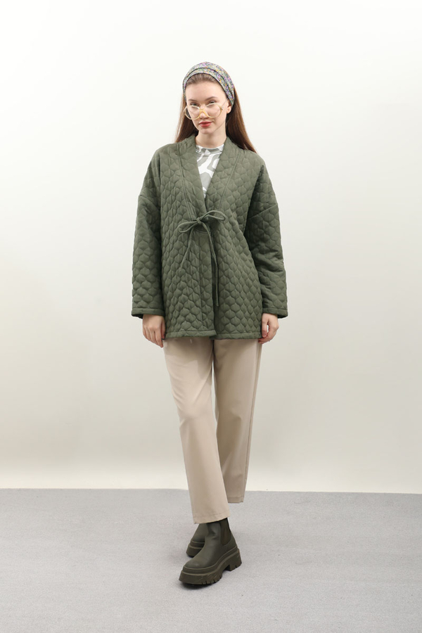 Kapitone Kimono Ceket Haki - 2