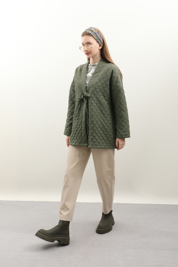 Kapitone Kimono Ceket Haki - 3