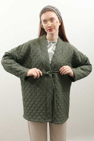 Kapitone Kimono Ceket Haki - 4