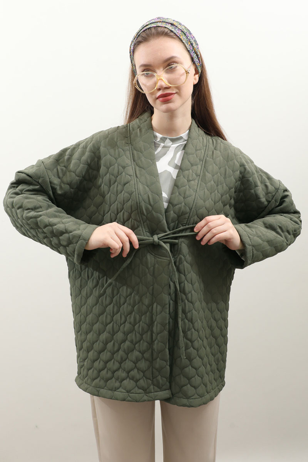 Kapitone Kimono Ceket Haki - 4