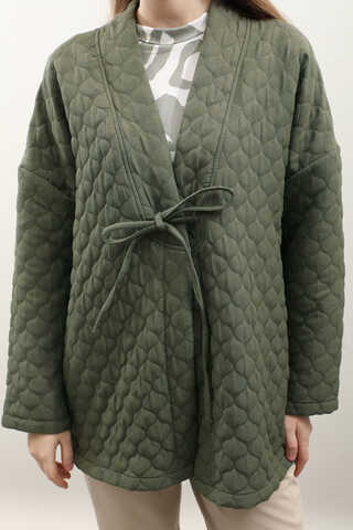 Kapitone Kimono Ceket Haki - 7