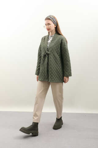 Kapitone Kimono Ceket Haki - 3