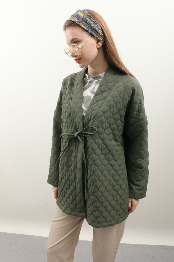 Kapitone Kimono Ceket Haki - 5