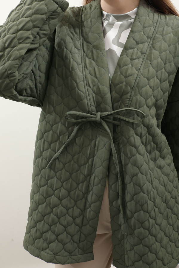 Kapitone Kimono Ceket Haki - 6