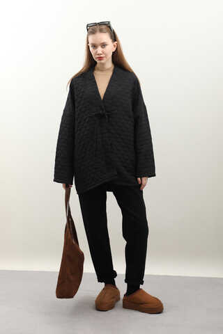 Kapitone Kimono Ceket Siyah - 1