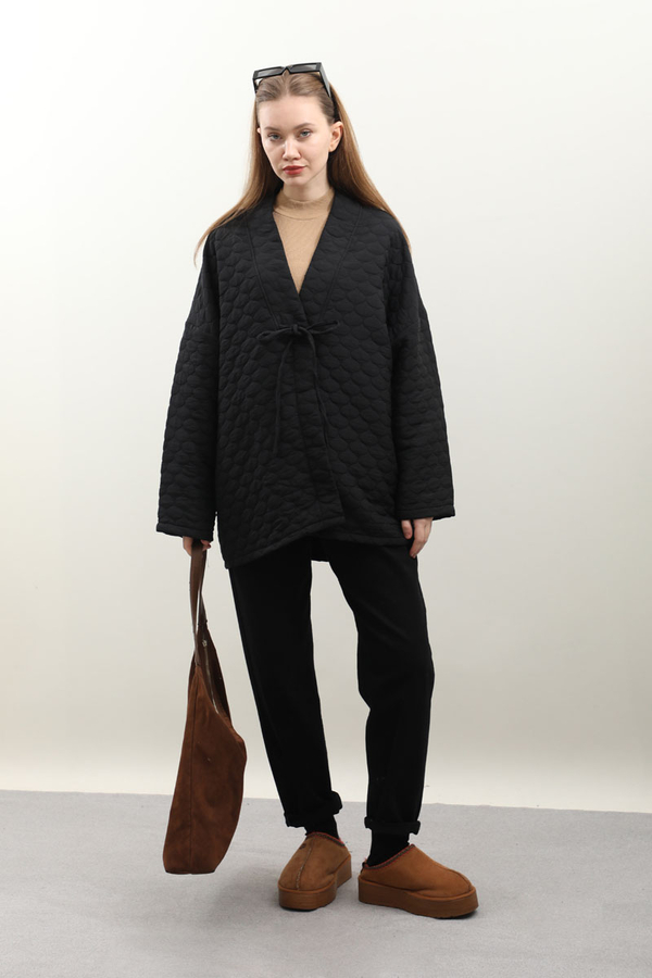 Kapitone Kimono Ceket Siyah - 1