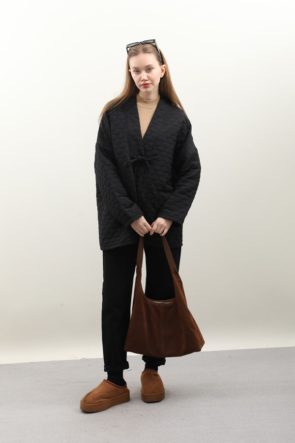 Kapitone Kimono Ceket Siyah - 2