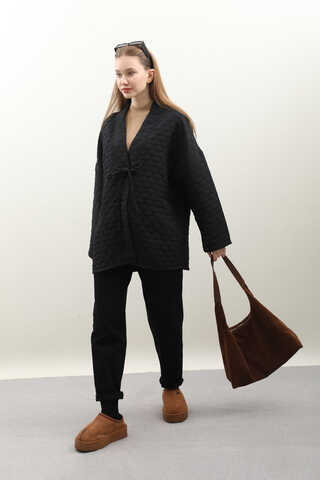 Kapitone Kimono Ceket Siyah - 3