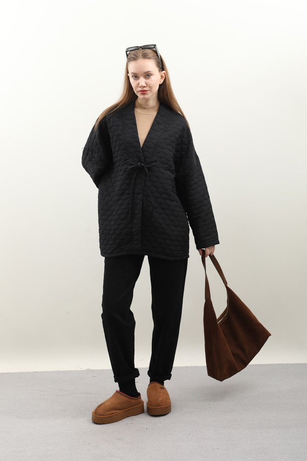 Kapitone Kimono Ceket Siyah - 4