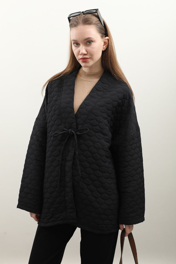 Kapitone Kimono Ceket Siyah - 5
