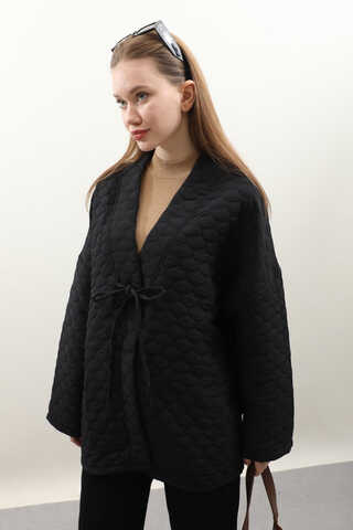 Kapitone Kimono Ceket Siyah - 6