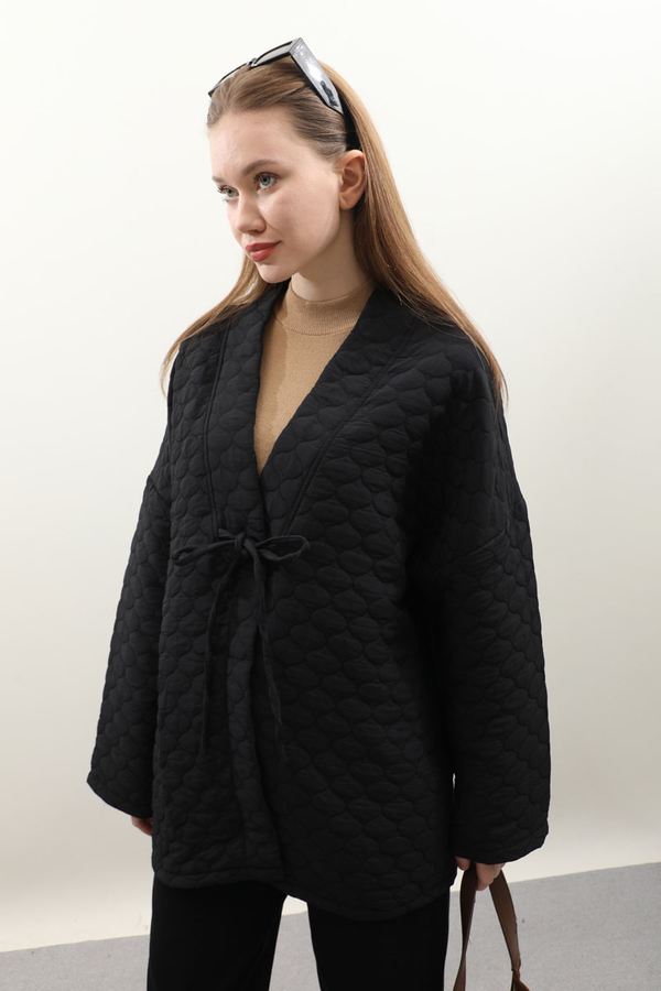 Kapitone Kimono Ceket Siyah - 6