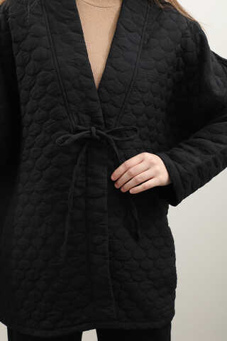 Kapitone Kimono Ceket Siyah - 8