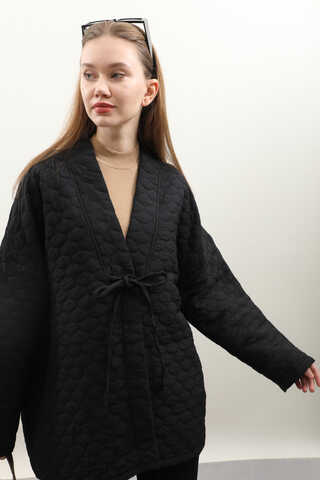 Kapitone Kimono Ceket Siyah - 9