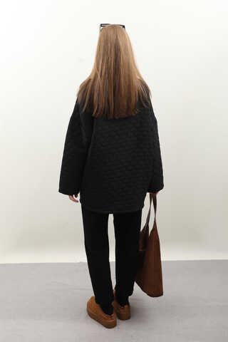 Kapitone Kimono Ceket Siyah - 10