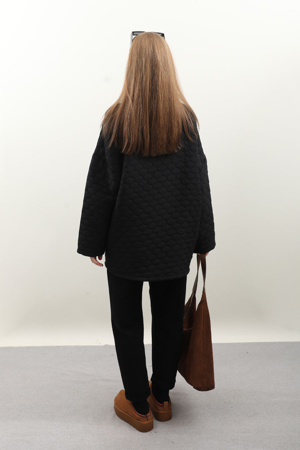 Kapitone Kimono Ceket Siyah - 10