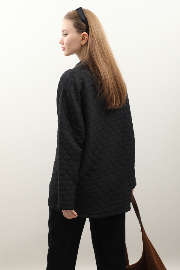 Kapitone Kimono Ceket Siyah - 11