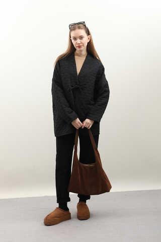 Kapitone Kimono Ceket Siyah - 2