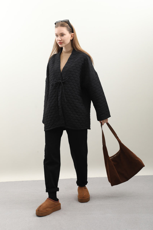 Kapitone Kimono Ceket Siyah - 3