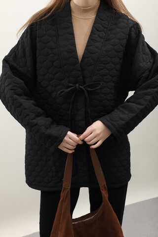 Kapitone Kimono Ceket Siyah - 7