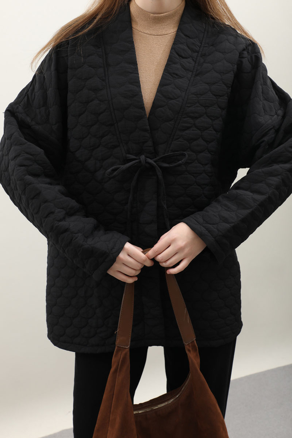 Kapitone Kimono Ceket Siyah - 7