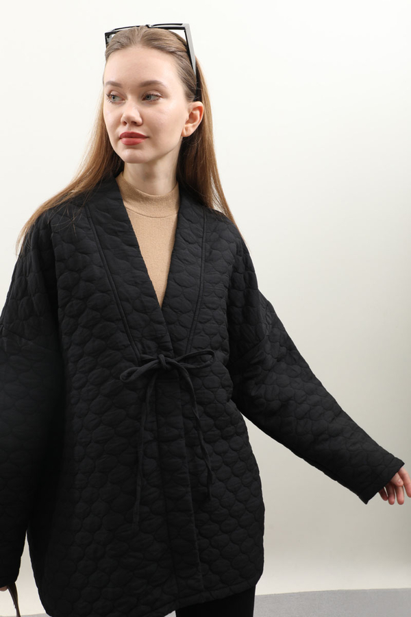 Kapitone Kimono Ceket Siyah - 9