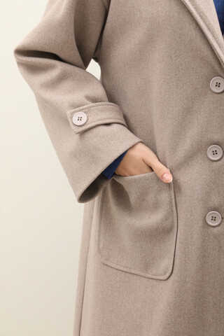 Kapüşonlu Ara Boy Kaban Açık Vizon - 6