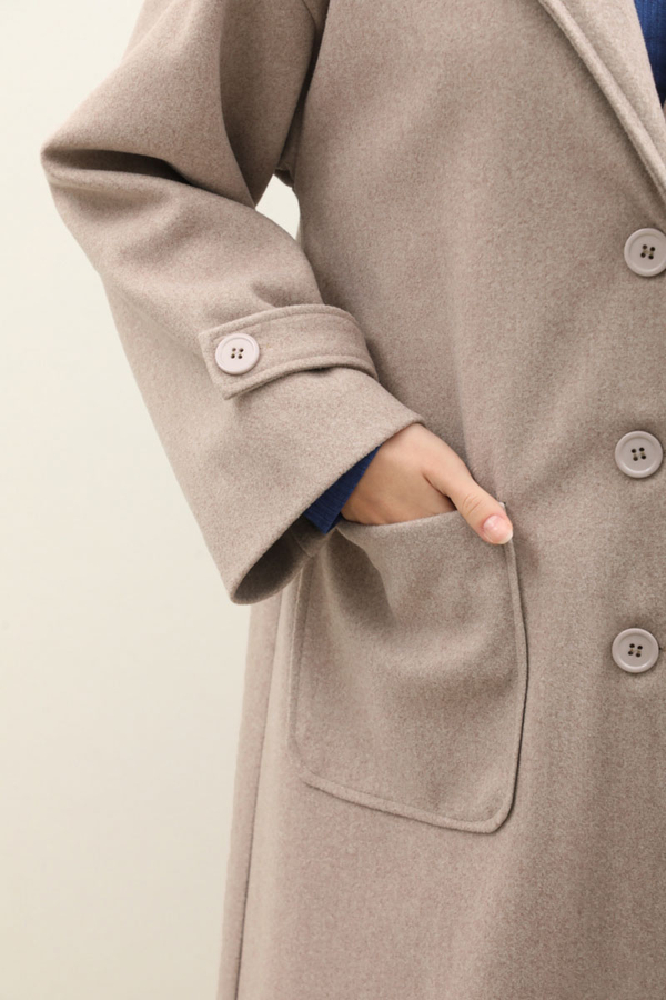 Kapüşonlu Ara Boy Kaban Açık Vizon - 6