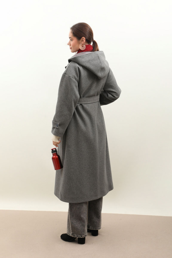 Kapüşonlu Ara Boy Kaban Antrasit - 15