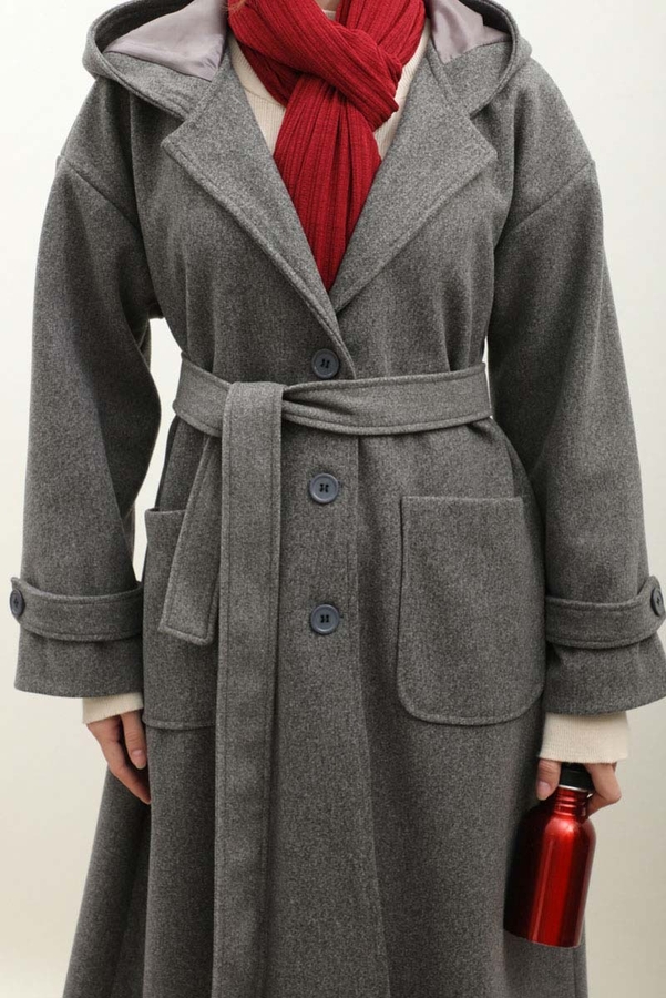 Kapüşonlu Ara Boy Kaban Antrasit - 11