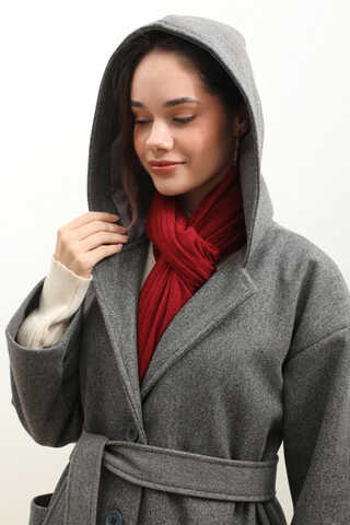 Kapüşonlu Ara Boy Kaban Antrasit - 13