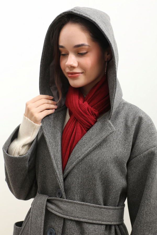 Kapüşonlu Ara Boy Kaban Antrasit - 13