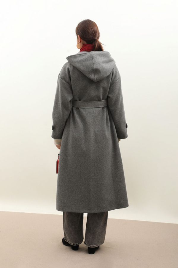 Kapüşonlu Ara Boy Kaban Antrasit - 14