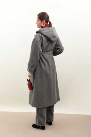 Kapüşonlu Ara Boy Kaban Antrasit - 15