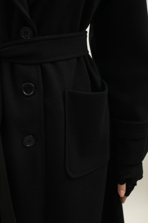 Kapüşonlu Ara Boy Kaban Siyah - 4