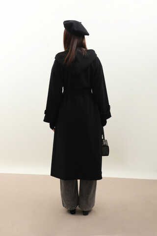 Kapüşonlu Ara Boy Kaban Siyah - 14