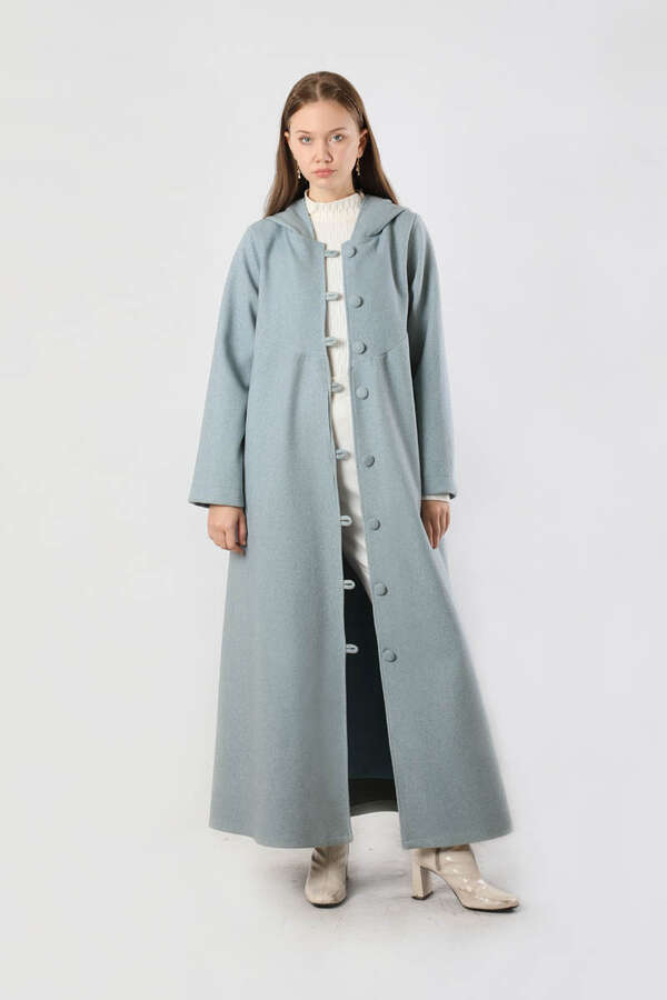 Kapüşonlu Düğmeli Kaban Bebe Mavisi - 1