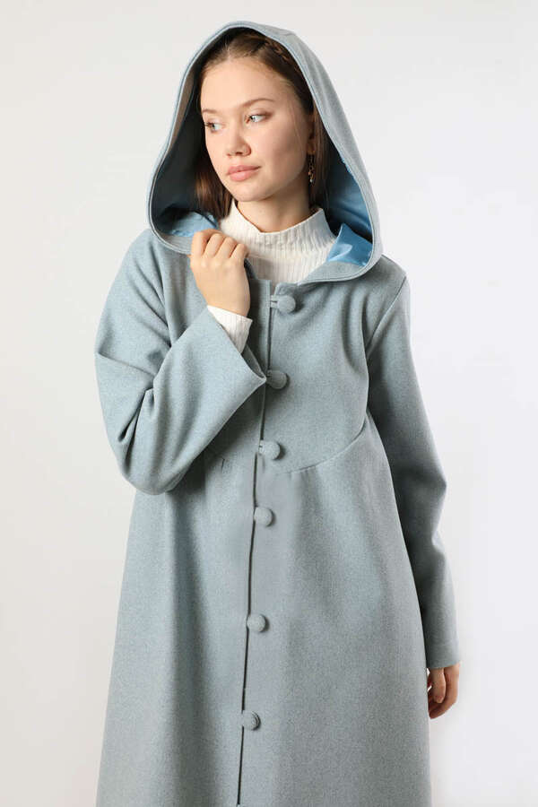 Kapüşonlu Düğmeli Kaban Bebe Mavisi - 2