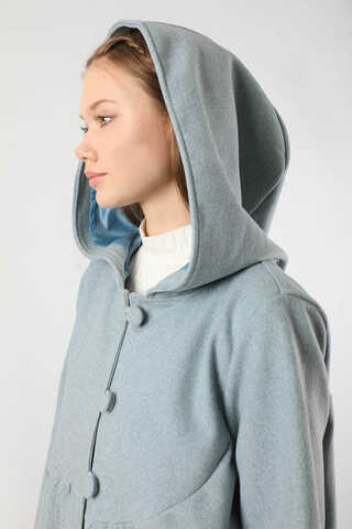 Kapüşonlu Düğmeli Kaban Bebe Mavisi - 4