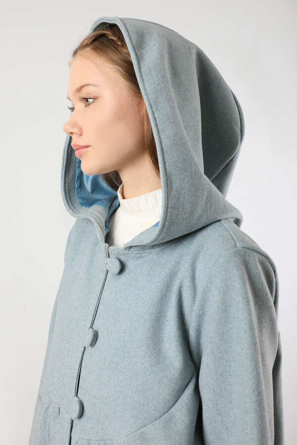 Kapüşonlu Düğmeli Kaban Bebe Mavisi - 4