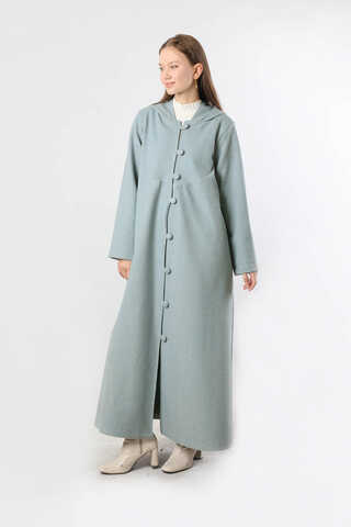 Kapüşonlu Düğmeli Kaban Bebe Mavisi - 5