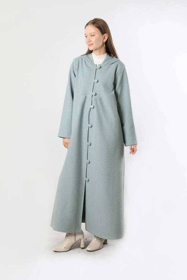 Kapüşonlu Düğmeli Kaban Bebe Mavisi - 5