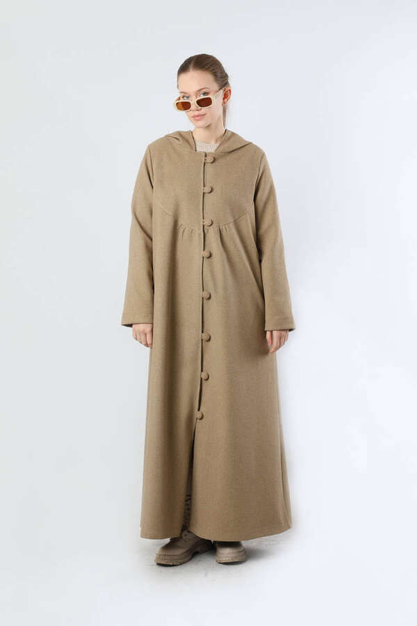 Kapüşonlu Düğmeli Kaban Camel - 3