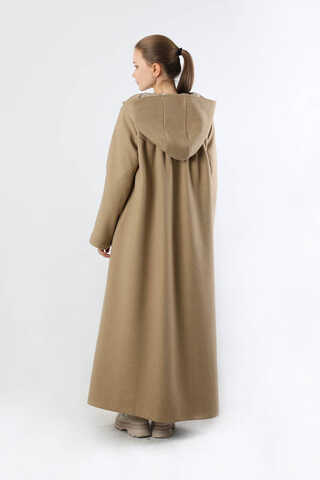 Kapüşonlu Düğmeli Kaban Camel - 6