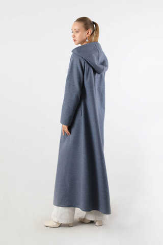 Kapüşonlu Düğmeli Kaban İndigo - 6